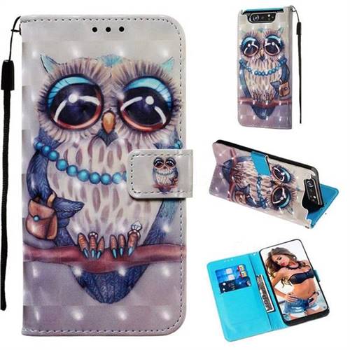 Sweet Gray Owl 3D Painted Leather Wallet Case for Samsung Galaxy A80 A90