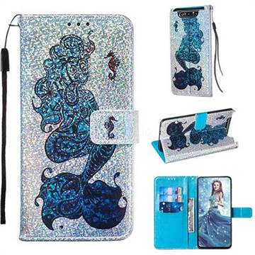 Mermaid Seahorse Sequins Painted Leather Wallet Case for Samsung Galaxy A80 A90