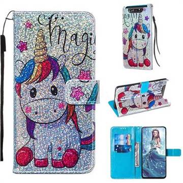 Star Unicorn Sequins Painted Leather Wallet Case for Samsung Galaxy A80 A90