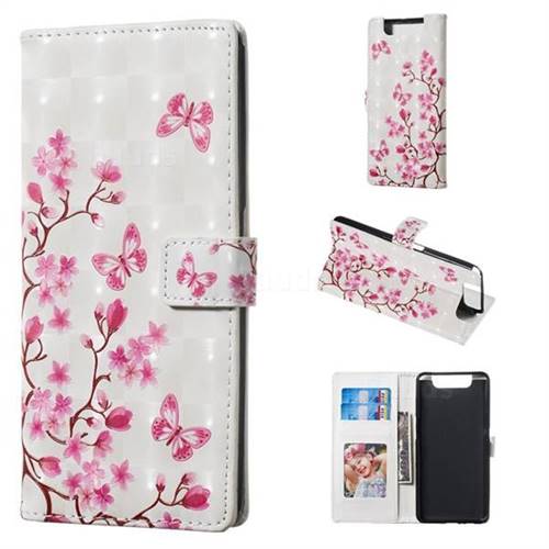Butterfly Sakura Flower 3D Painted Leather Phone Wallet Case for Samsung Galaxy A80 A90