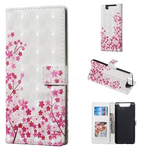 Cherry Blossom 3D Painted Leather Phone Wallet Case for Samsung Galaxy A80 A90