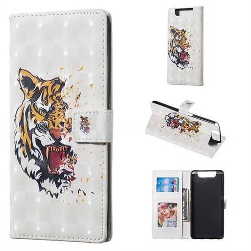 Toothed Tiger 3D Painted Leather Phone Wallet Case for Samsung Galaxy A80 A90