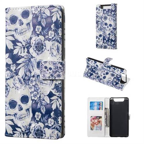 Skull Flower 3D Painted Leather Phone Wallet Case for Samsung Galaxy A80 A90