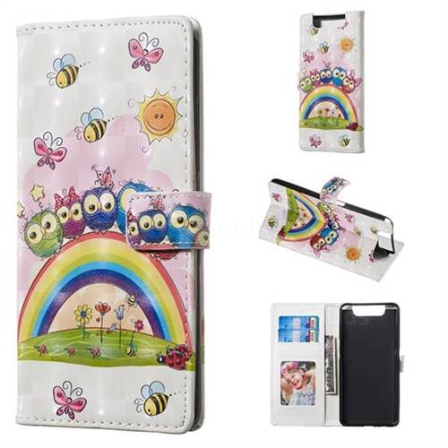 Rainbow Owl Family 3D Painted Leather Phone Wallet Case for Samsung Galaxy A80 A90