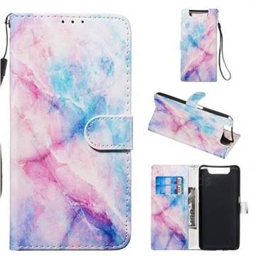 Blue Pink Marble Smooth Leather Phone Wallet Case for Samsung Galaxy A80 A90