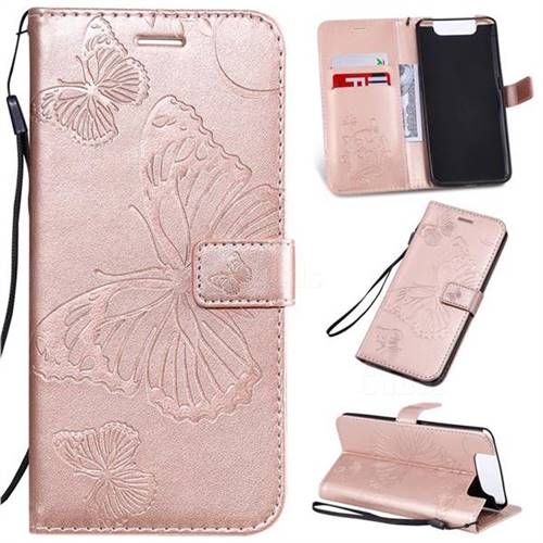 Embossing 3D Butterfly Leather Wallet Case for Samsung Galaxy A80 A90 - Rose Gold