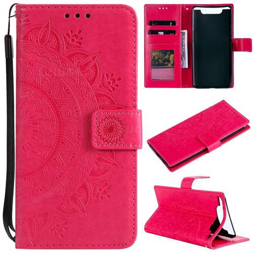 Intricate Embossing Datura Leather Wallet Case for Samsung Galaxy A80 A90 - Rose Red