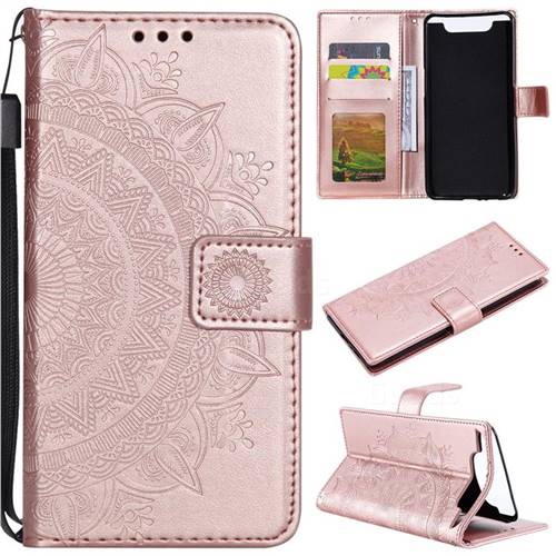 Intricate Embossing Datura Leather Wallet Case for Samsung Galaxy A80 A90 - Rose Gold