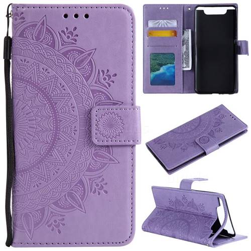 Intricate Embossing Datura Leather Wallet Case for Samsung Galaxy A80 A90 - Purple