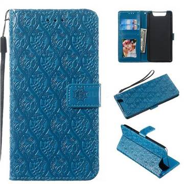 Intricate Embossing Rattan Flower Leather Wallet Case for Samsung Galaxy A80 A90 - Blue