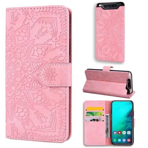 Retro Embossing Mandala Flower Leather Wallet Case for Samsung Galaxy A80 A90 - Pink