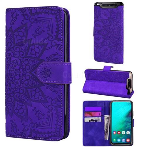 Retro Embossing Mandala Flower Leather Wallet Case for Samsung Galaxy A80 A90 - Purple