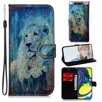 White Lion Laser Shining Leather Wallet Phone Case for Samsung Galaxy A80 A90