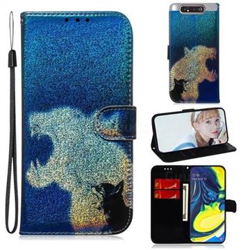 Cat and Leopard Laser Shining Leather Wallet Phone Case for Samsung Galaxy A80 A90