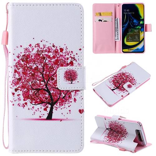 Colored Red Tree PU Leather Wallet Case for Samsung Galaxy A80 A90