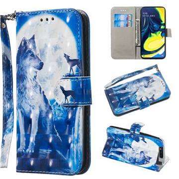 Ice Wolf 3D Painted Leather Wallet Phone Case for Samsung Galaxy A80 A90