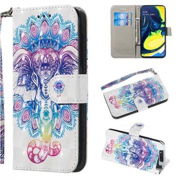 Colorful Elephant 3D Painted Leather Wallet Phone Case for Samsung Galaxy A80 A90