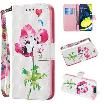 Flower Panda 3D Painted Leather Wallet Phone Case for Samsung Galaxy A80 A90