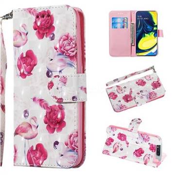 Flamingo 3D Painted Leather Wallet Phone Case for Samsung Galaxy A80 A90