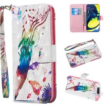 Music Pen 3D Painted Leather Wallet Phone Case for Samsung Galaxy A80 A90