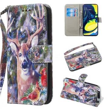 Elk Deer 3D Painted Leather Wallet Phone Case for Samsung Galaxy A80 A90