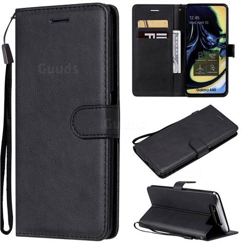 Retro Greek Classic Smooth PU Leather Wallet Phone Case for Samsung Galaxy A80 A90 - Black