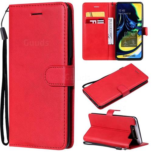 Retro Greek Classic Smooth PU Leather Wallet Phone Case for Samsung Galaxy A80 A90 - Red