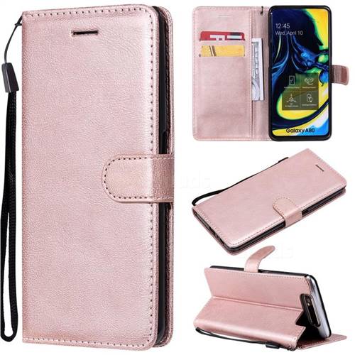 Retro Greek Classic Smooth PU Leather Wallet Phone Case for Samsung Galaxy A80 A90 - Rose Gold