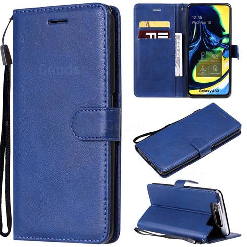 Retro Greek Classic Smooth PU Leather Wallet Phone Case for Samsung Galaxy A80 A90 - Blue