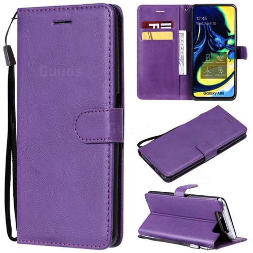 Retro Greek Classic Smooth PU Leather Wallet Phone Case for Samsung Galaxy A80 A90 - Purple