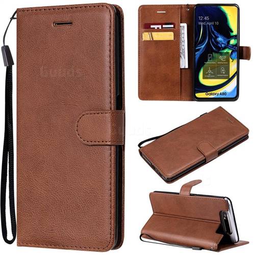 Retro Greek Classic Smooth PU Leather Wallet Phone Case for Samsung Galaxy A80 A90 - Brown