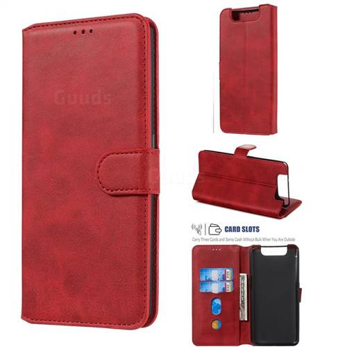 Retro Calf Matte Leather Wallet Phone Case for Samsung Galaxy A80 A90 - Red