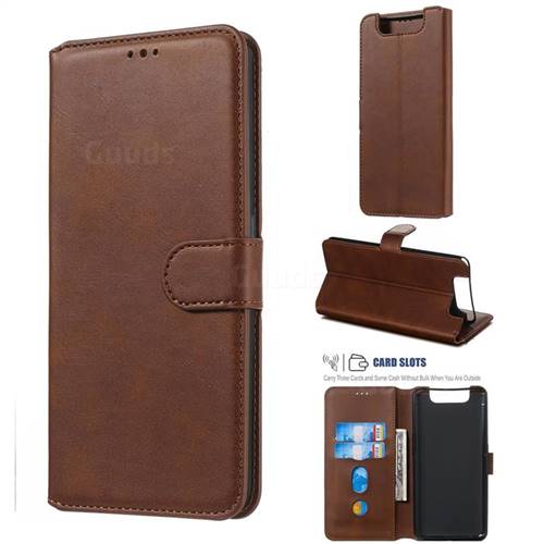 Retro Calf Matte Leather Wallet Phone Case for Samsung Galaxy A80 A90 - Brown