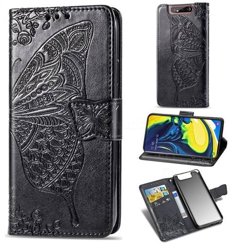 Embossing Mandala Flower Butterfly Leather Wallet Case for Samsung Galaxy A80 A90 - Black