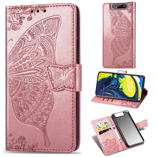 Embossing Mandala Flower Butterfly Leather Wallet Case for Samsung Galaxy A80 A90 - Rose Gold