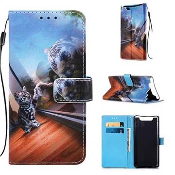 Mirror Cat Matte Leather Wallet Phone Case for Samsung Galaxy A80 A90