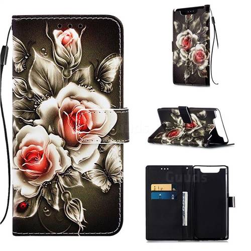 Black Rose Matte Leather Wallet Phone Case for Samsung Galaxy A80 A90