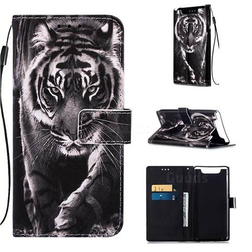 Black and White Tiger Matte Leather Wallet Phone Case for Samsung Galaxy A80 A90