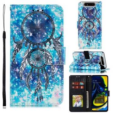 Blue Wind Chime 3D Painted Leather Phone Wallet Case for Samsung Galaxy A80 A90