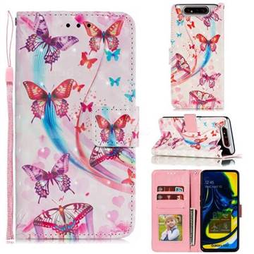 Ribbon Flying Butterfly 3D Painted Leather Phone Wallet Case for Samsung Galaxy A80 A90