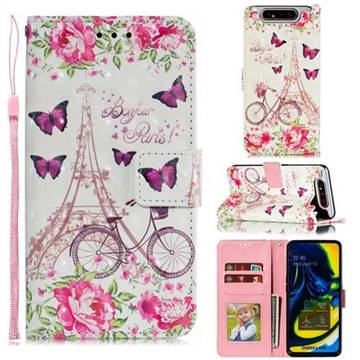Bicycle Flower Tower 3D Painted Leather Phone Wallet Case for Samsung Galaxy A80 A90