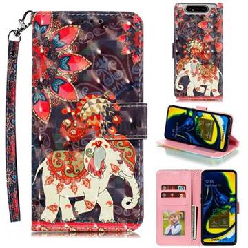 Phoenix Elephant 3D Painted Leather Phone Wallet Case for Samsung Galaxy A80 A90