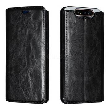 Retro Slim Magnetic Crazy Horse PU Leather Wallet Case for Samsung Galaxy A80 A90 - Black