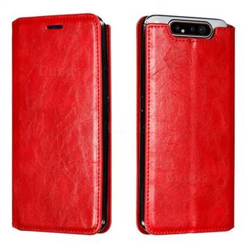 Retro Slim Magnetic Crazy Horse PU Leather Wallet Case for Samsung Galaxy A80 A90 - Red