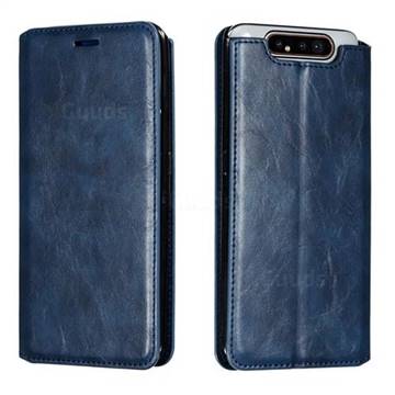 Retro Slim Magnetic Crazy Horse PU Leather Wallet Case for Samsung Galaxy A80 A90 - Blue