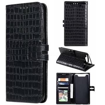 Luxury Crocodile Magnetic Leather Wallet Phone Case for Samsung Galaxy A80 A90 - Black