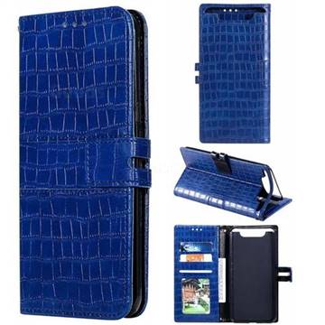 Luxury Crocodile Magnetic Leather Wallet Phone Case for Samsung Galaxy A80 A90 - Blue