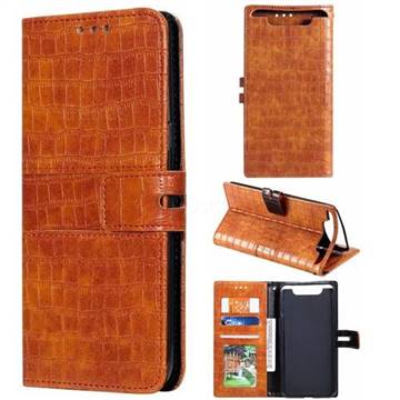 Luxury Crocodile Magnetic Leather Wallet Phone Case for Samsung Galaxy A80 A90 - Brown