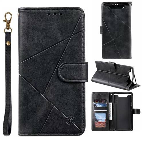 Embossing Geometric Leather Wallet Case for Samsung Galaxy A80 A90 - Black
