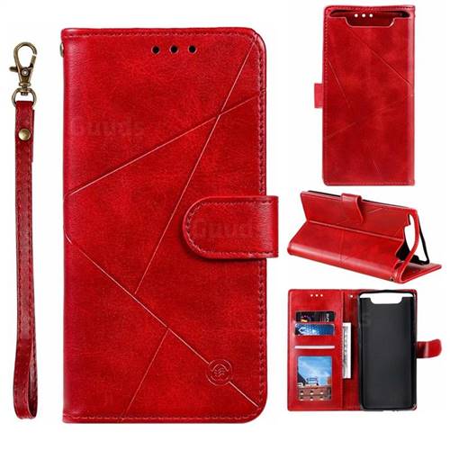 Embossing Geometric Leather Wallet Case for Samsung Galaxy A80 A90 - Red